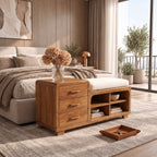 Rounded Chest Storage Bench with Three Drawers and Open Cubbies, Solid Wood End of Bed Bench