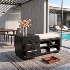 Rounded Chest Storage Bench with Three Drawers and Open Cubbies, Solid Wood End of Bed Bench