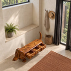 Dachshund Storage Bench with Three Drawers, Hand Carved Solid Wood Dog Bench for Entryway and Mudroom