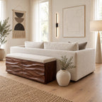 Deep Wave Carved Storage Trunk Bench, Solid Wood End of Bed Chest with Sculpted Rippled Front