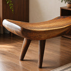 Saddle Seat Sculpted Bench, Scooped Solid Wood Slab Bench with Raised Ends on Tapered Splayed Legs