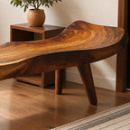 Saddle Seat Sculpted Bench, Scooped Solid Wood Slab Bench with Raised Ends on Tapered Splayed Legs
