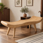 Saddle Seat Sculpted Bench, Scooped Solid Wood Slab Bench with Raised Ends on Tapered Splayed Legs