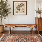 Live Edge Bench with Angled Trestle Legs, Rustic Natural Slab Solid Wood Bench for Entryway and Hallway