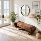 Ribbon Curve Storage Bench with Two Drawers, Sculpted Solid Wood Entryway Bench and Foyer Organizer