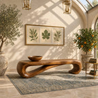 Scroll End Bench, Sculptural Solid Wood Bench with Rolled Curl Ends for Entryway, Bedroom or Hall