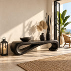 Scroll End Bench, Sculptural Solid Wood Bench with Rolled Curl Ends for Entryway, Bedroom or Hall