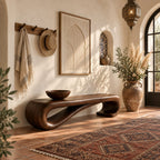 Scroll End Bench, Sculptural Solid Wood Bench with Rolled Curl Ends for Entryway, Bedroom or Hall