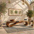Scroll End Bench, Sculptural Solid Wood Bench with Rolled Curl Ends for Entryway, Bedroom or Hall