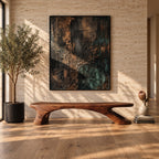 Pierced Leg Sculptural Bench, Long Solid Wood Slab Bench with Oval Openings in Organic Legs