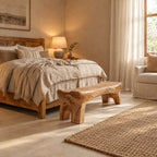 Chunky Carved Spa Bench, Solid Wood Bathroom and Shower Bench with Arched Sculpted Legs