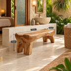 Chunky Carved Spa Bench, Solid Wood Bathroom and Shower Bench with Arched Sculpted Legs