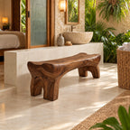 Chunky Carved Spa Bench, Solid Wood Bathroom and Shower Bench with Arched Sculpted Legs