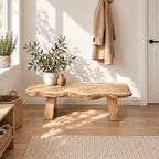 Tapered Block Leg Live Edge Bench, Rustic Solid Wood Slab Entryway Bench that Takes Apart