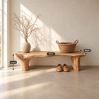 Log Leg Live Edge Bench, Rustic Natural Solid Wood Slab Bench for Entryway, Hallway or Bedroom