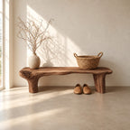 Log Leg Live Edge Bench, Rustic Natural Solid Wood Slab Bench for Entryway, Hallway or Bedroom