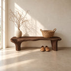 Log Leg Live Edge Bench, Rustic Natural Solid Wood Slab Bench for Entryway, Hallway or Bedroom