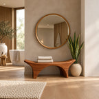Curved Saddle Top Spa Bench, Solid Wood Bathroom and Shower Seat with Arched Base