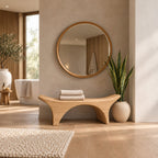 Curved Saddle Top Spa Bench, Solid Wood Bathroom and Shower Seat with Arched Base