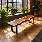 Live Edge Slab Bench on U Shaped Legs, Modern Solid Wood Dining Room and Entryway Bench