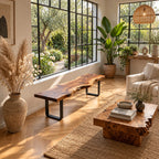 Live Edge Slab Bench on U Shaped Legs, Modern Solid Wood Dining Room and Entryway Bench