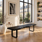 Live Edge Slab Bench on U Shaped Legs, Modern Solid Wood Dining Room and Entryway Bench