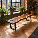 Live Edge Slab Bench on U Shaped Legs, Modern Solid Wood Dining Room and Entryway Bench