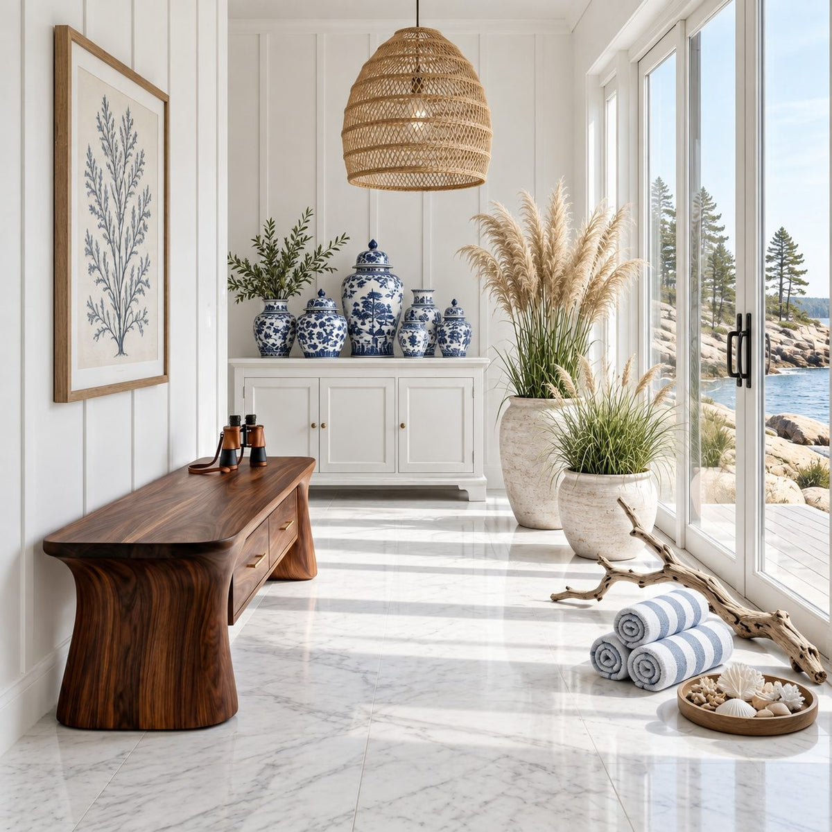 Flared Pedestal End Storage Bench, Two Drawer Solid Wood Entryway and Mudroom Bench