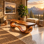 Wave Base Live Edge Bench, Sculptural Solid Wood Dining and Entryway Bench with Undulating Curves