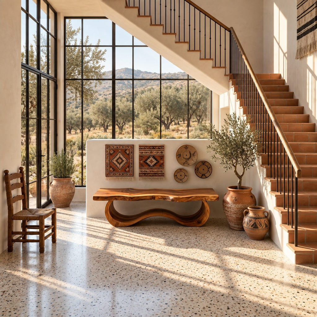 Wave Base Live Edge Bench, Sculptural Solid Wood Dining and Entryway Bench with Undulating Curves
