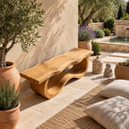 Wave Base Live Edge Bench, Sculptural Solid Wood Dining and Entryway Bench with Undulating Curves