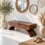 Arch Leg Drawer Bench, Solid Wood Mudroom and Entryway Storage Bench with Two Pull Out Drawers
