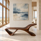 S Wave Sculptural Bench, Curved Solid Wood Entryway and Living Room Bench with Raised Curling End