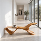 S Wave Sculptural Bench, Curved Solid Wood Entryway and Living Room Bench with Raised Curling End