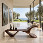 S Wave Sculptural Bench, Curved Solid Wood Entryway and Living Room Bench with Raised Curling End