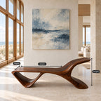 S Wave Sculptural Bench, Curved Solid Wood Entryway and Living Room Bench with Raised Curling End