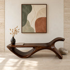 Hooked Horn End Bench, Organic Solid Wood Hallway Bench with Oval Open Base and Long Flat Seat