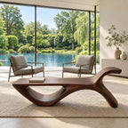 Hooked Horn End Bench, Organic Solid Wood Hallway Bench with Oval Open Base and Long Flat Seat