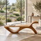 Hooked Horn End Bench, Organic Solid Wood Hallway Bench with Oval Open Base and Long Flat Seat