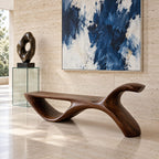 Hooked Horn End Bench, Organic Solid Wood Hallway Bench with Oval Open Base and Long Flat Seat
