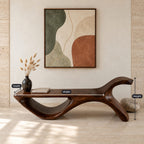 Hooked Horn End Bench, Organic Solid Wood Hallway Bench with Oval Open Base and Long Flat Seat