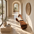 Looped Ribbon Backrest Bench, Bent Solid Wood Reading Nook and End of Bed Bench with Open Curves