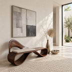 Looped Ribbon Backrest Bench, Bent Solid Wood Reading Nook and End of Bed Bench with Open Curves