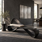 Looped Ribbon Backrest Bench, Bent Solid Wood Reading Nook and End of Bed Bench with Open Curves