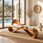 Looped Ribbon Backrest Bench, Bent Solid Wood Reading Nook and End of Bed Bench with Open Curves