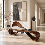 Looped Ribbon Backrest Bench, Bent Solid Wood Reading Nook and End of Bed Bench with Open Curves