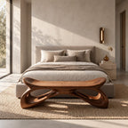 Saddle Seat Hollow Leg Bench, Sculpted Solid Wood Hallway Bench with Upturned Ends and Open Loops