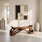Saddle Seat Hollow Leg Bench, Sculpted Solid Wood Hallway Bench with Upturned Ends and Open Loops