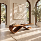 Figure Eight Twist Bench, Sculptural Solid Wood Hallway Bench with Looping Infinity Curve Base