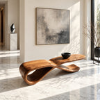 Figure Eight Twist Bench, Sculptural Solid Wood Hallway Bench with Looping Infinity Curve Base